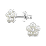 Flowers - 925 Sterling Silver Pearl Stud Earrings SD47710