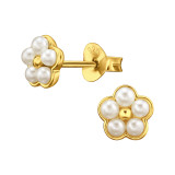 Flowers - 925 Sterling Silver Pearl Stud Earrings SD47711