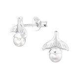 Whale Tail - 925 Sterling Silver Pearl Stud Earrings SD47714