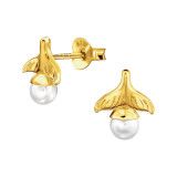 Whale Tail - 925 Sterling Silver Pearl Stud Earrings SD47715