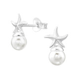 Starfish - 925 Sterling Silver Pearl Stud Earrings SD47716