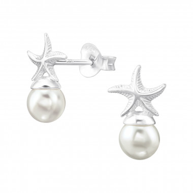 Starfish - 925 Sterling Silver Pearl Stud Earrings SD47716