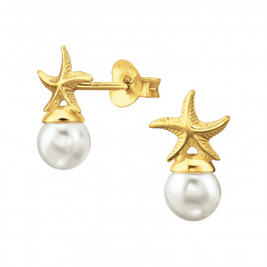 Starfish - 925 Sterling Silver Pearl Stud Earrings SD47717