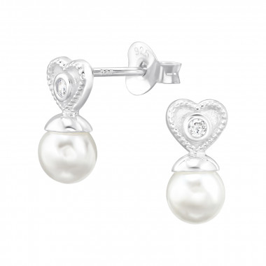 Hearts - 925 Sterling Silver Pearl Stud Earrings SD47720