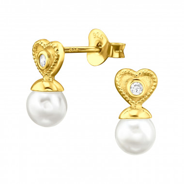 Hearts - 925 Sterling Silver Pearl Stud Earrings SD47721