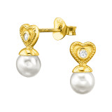 Hearts - 925 Sterling Silver Pearl Stud Earrings SD47721