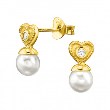 Hearts - 925 Sterling Silver Pearl Stud Earrings SD47721