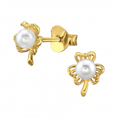 Clover - 925 Sterling Silver Pearl Stud Earrings SD47858