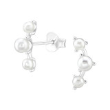 Curved - 925 Sterling Silver Pearl Stud Earrings SD47859