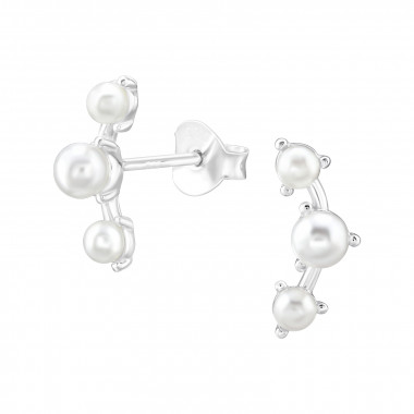 Curved - 925 Sterling Silver Pearl Stud Earrings SD47859