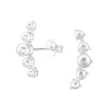 Curved - 925 Sterling Silver Pearl Stud Earrings SD47863