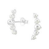 Curved - 925 Sterling Silver Pearl Stud Earrings SD47863