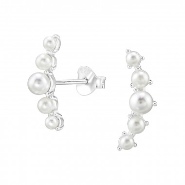 Curved - 925 Sterling Silver Pearl Stud Earrings SD47863