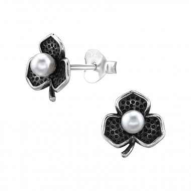 Clover - 925 Sterling Silver Pearl Stud Earrings SD47870