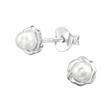 Flower - 925 Sterling Silver Pearl Stud Earrings SD48396