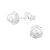 Flower - 925 Sterling Silver Pearl Stud Earrings SD48396