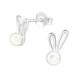 Rabbit - 925 Sterling Silver Pearl Stud Earrings SD48434