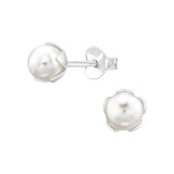 Flower Cup - 925 Sterling Silver Pearl Stud Earrings SD48889