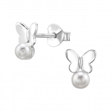 Butterfly - 925 Sterling Silver Pearl Stud Earrings SD49191