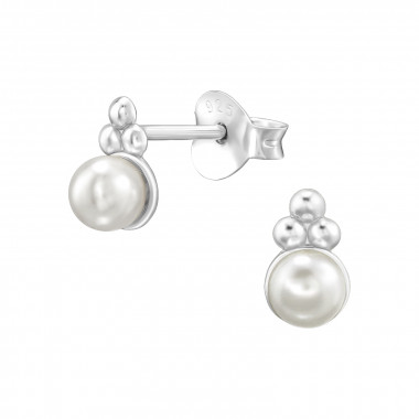 Round - 925 Sterling Silver Pearl Stud Earrings SD49226