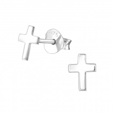 Cross - 925 Sterling Silver Simple Stud Earrings SD23489