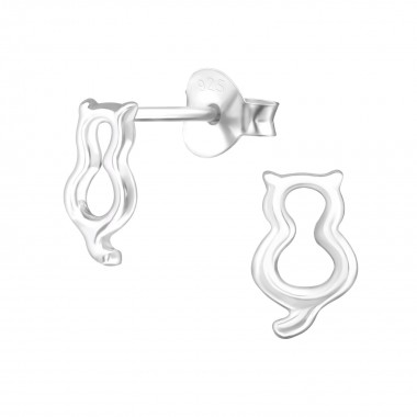 Cat - 925 Sterling Silver Simple Stud Earrings SD26944