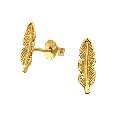 Feather - 925 Sterling Silver Simple Stud Earrings SD31750