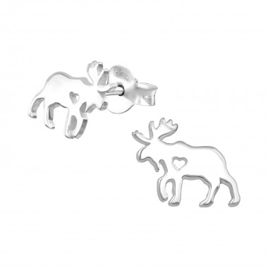 Moose - 925 Sterling Silver Simple Stud Earrings SD34554