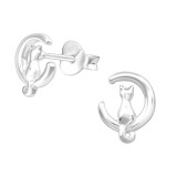 Cat - 925 Sterling Silver Simple Stud Earrings SD37500