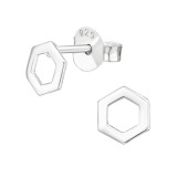 Hexagon - 925 Sterling Silver Simple Stud Earrings SD39925