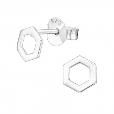 Hexagon - 925 Sterling Silver Simple Stud Earrings SD39925