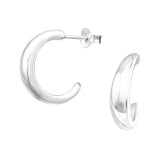 Half Hoop - 925 Sterling Silver Simple Stud Earrings SD41284