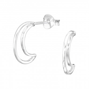 Moon Half Hoop - 925 Sterling Silver Simple Stud Earrings SD42161