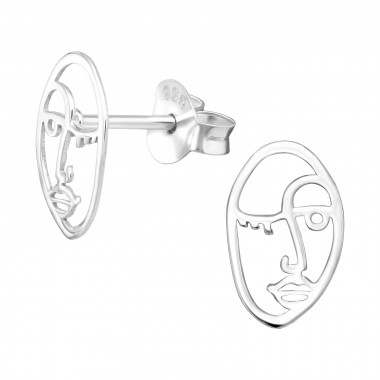 Face - 925 Sterling Silver Simple Stud Earrings SD42526