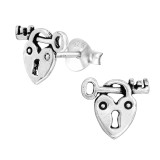 Padlock And Key - 925 Sterling Silver Simple Stud Earrings SD43104