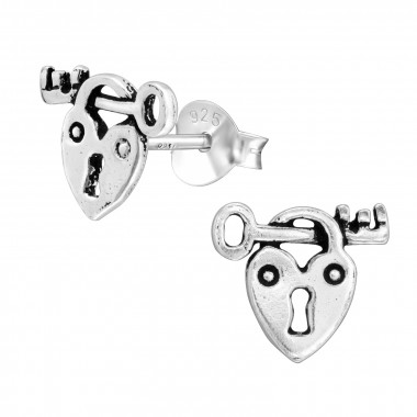 Padlock And Key - 925 Sterling Silver Simple Stud Earrings SD43104