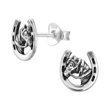 Horse & Horseshoe - 925 Sterling Silver Simple Stud Earrings SD45830