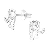 Laser Cut Tiger - 925 Sterling Silver Simple Stud Earrings SD45854