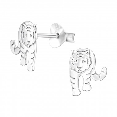 Laser Cut Tiger - 925 Sterling Silver Simple Stud Earrings SD45854