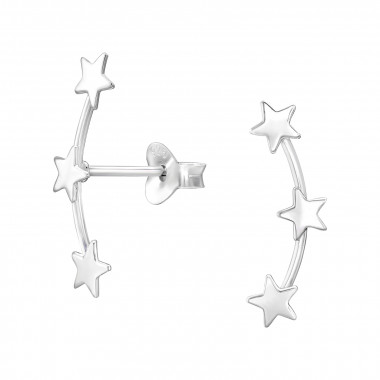 Triple Stars - 925 Sterling Silver Simple Stud Earrings SD46103