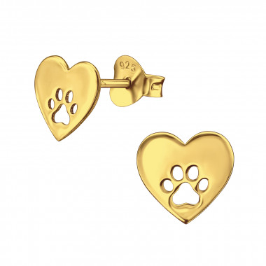 Heart And Paw Print - 925 Sterling Silver Simple Stud Earrings SD47423