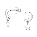 Moon And Star - 925 Sterling Silver Simple Stud Earrings SD47827