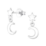 Star And Moon - 925 Sterling Silver Simple Stud Earrings SD48013