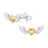 Winged Heart - 925 Sterling Silver Simple Stud Earrings SD48341