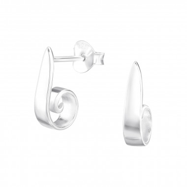 Curved - 925 Sterling Silver Simple Stud Earrings SD48401