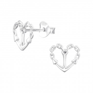 Anchor Heart - 925 Sterling Silver Simple Stud Earrings SD48426