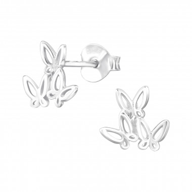 3 Butterflies - 925 Sterling Silver Simple Stud Earrings SD48429