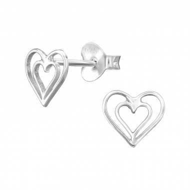 Heart In Heart - 925 Sterling Silver Simple Stud Earrings SD49292