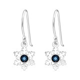 Laser Cut Flower - 925 Sterling Silver Earrings with Crystal SD44965