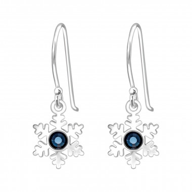 Laser Cut Flower - 925 Sterling Silver Earrings with Crystal SD44965